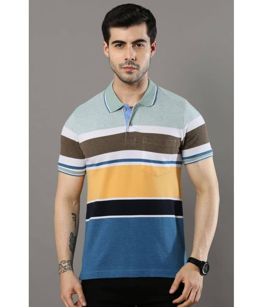 Cool Colors Pack of 1 Cotton Regular Fit Striped Half Sleeves Men's Polo T Shirt ( Multicolor )