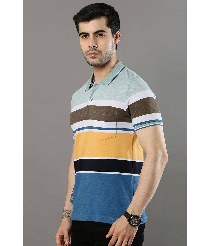 Cool Colors Pack of 1 Cotton Regular Fit Striped Half Sleeves Men's Polo T Shirt ( Multicolor )