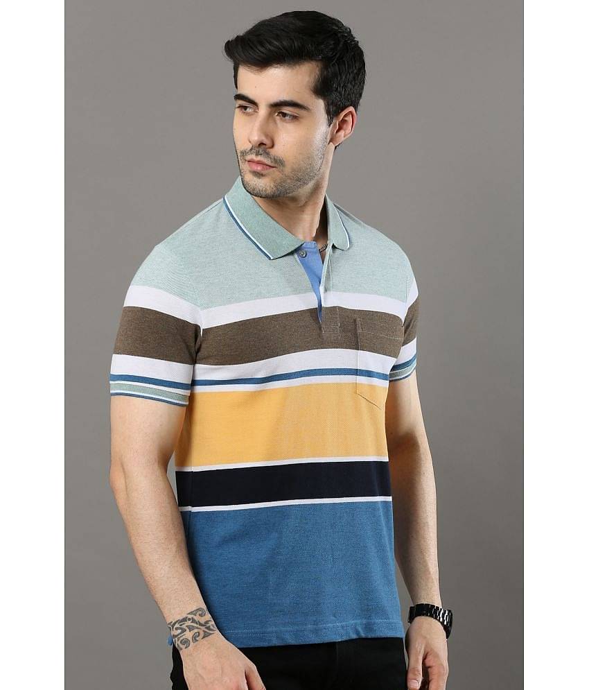 Cool Colors Pack of 1 Cotton Regular Fit Striped Half Sleeves Men's Polo T Shirt ( Multicolor )