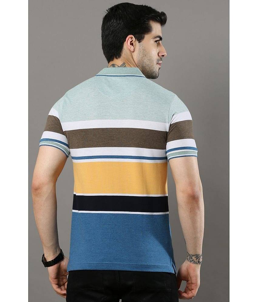 Cool Colors Pack of 1 Cotton Regular Fit Striped Half Sleeves Men's Polo T Shirt ( Multicolor )