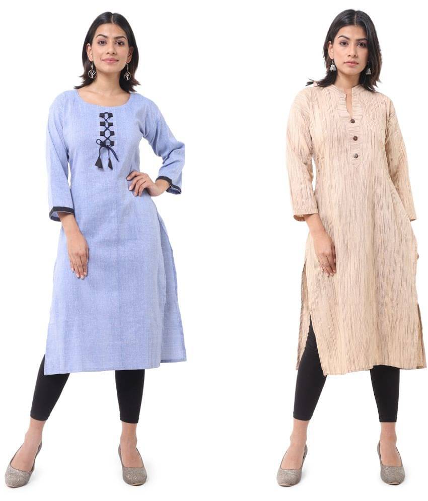 DESHBANDHU DBK - Multicolor Cotton Women's Straight Kurti ( Pack of 2 ) DESHBANDHU DBK - Multicolor Cotton Women's Straight Kurti ( Pack of 2 )