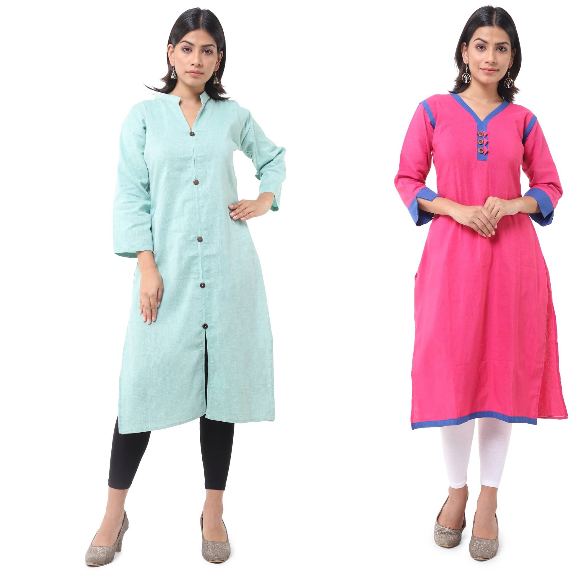     			DESHBANDHU DBK - Multicolor Cotton Women's Straight Kurti ( Pack of 2 )