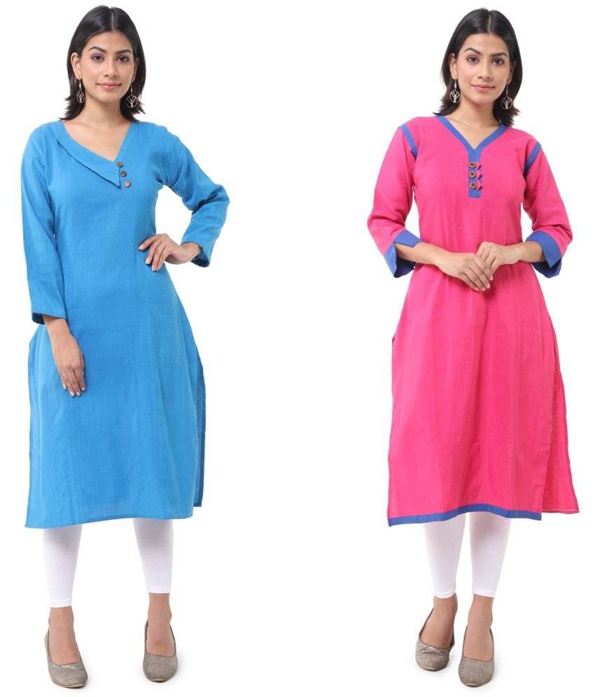     			DESHBANDHU DBK - Multicolor Cotton Women's Straight Kurti ( Pack of 2 )