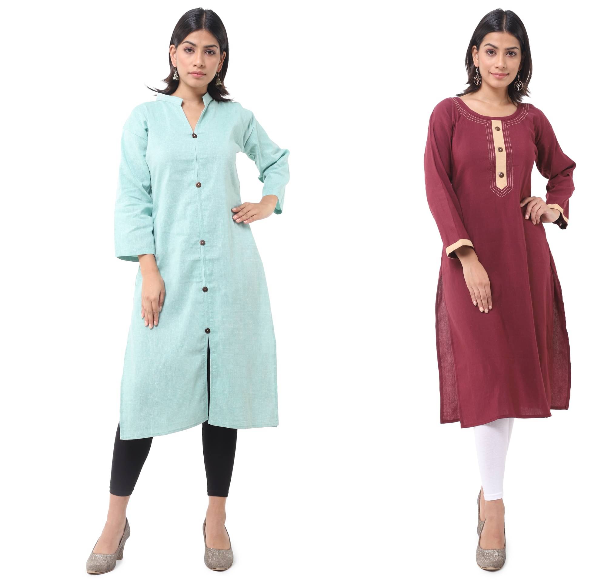 DESHBANDHU DBK - Multicolor Cotton Women's Straight Kurti ( Pack of 2 ) DESHBANDHU DBK - Multicolor Cotton Women's Straight Kurti ( Pack of 2 )