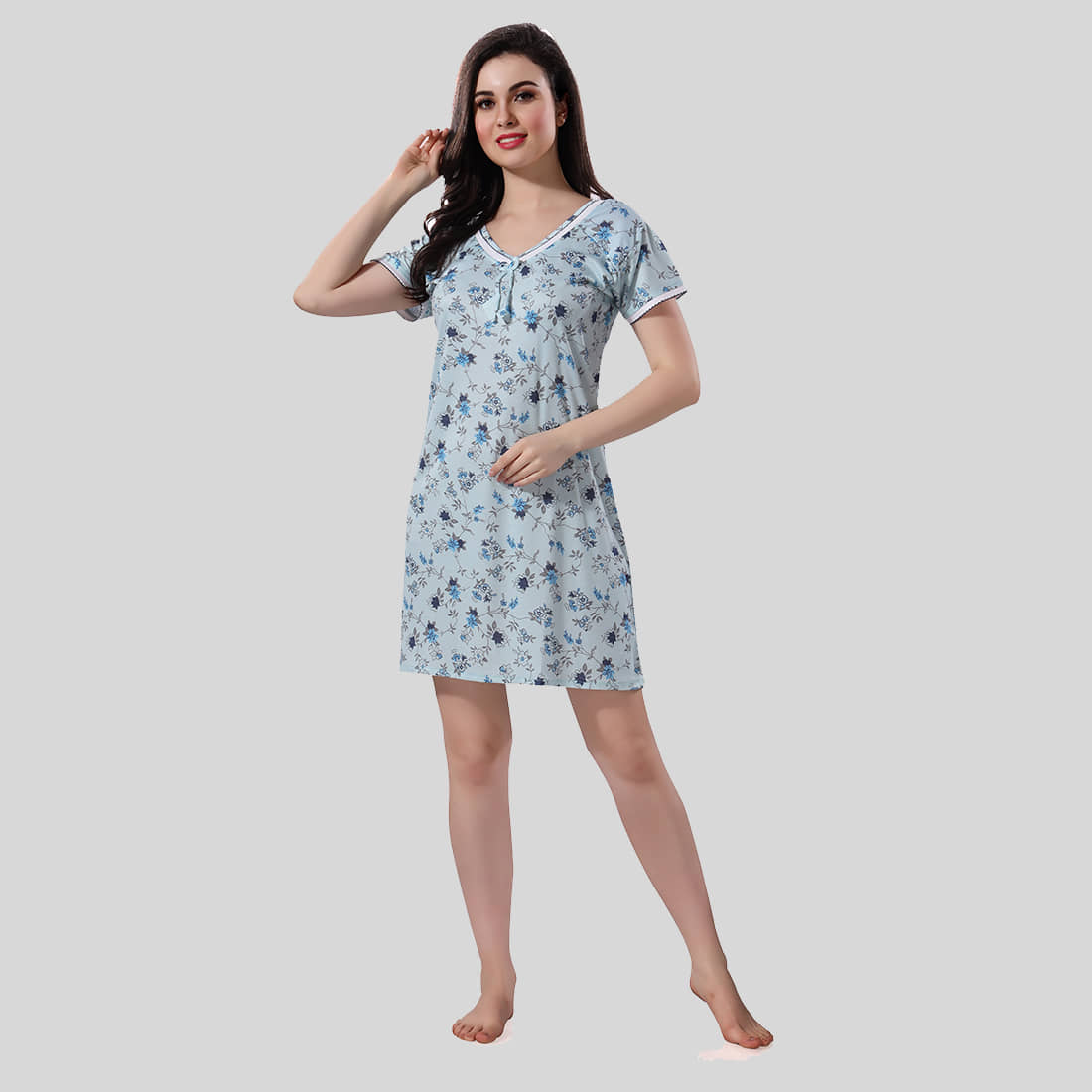 Gutthi - Blue Hosiery Women's Nightwear Night Dress ( Pack of 1 ) - Nightwear & Loungewear | Buy online on ZillyBuy