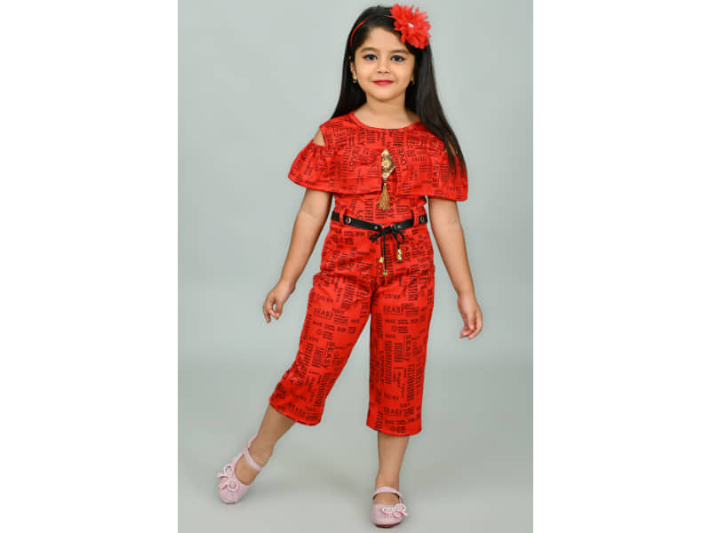 JCT DRESSES Crepe Dungarees For Girls ( Pack of 1 , Red )