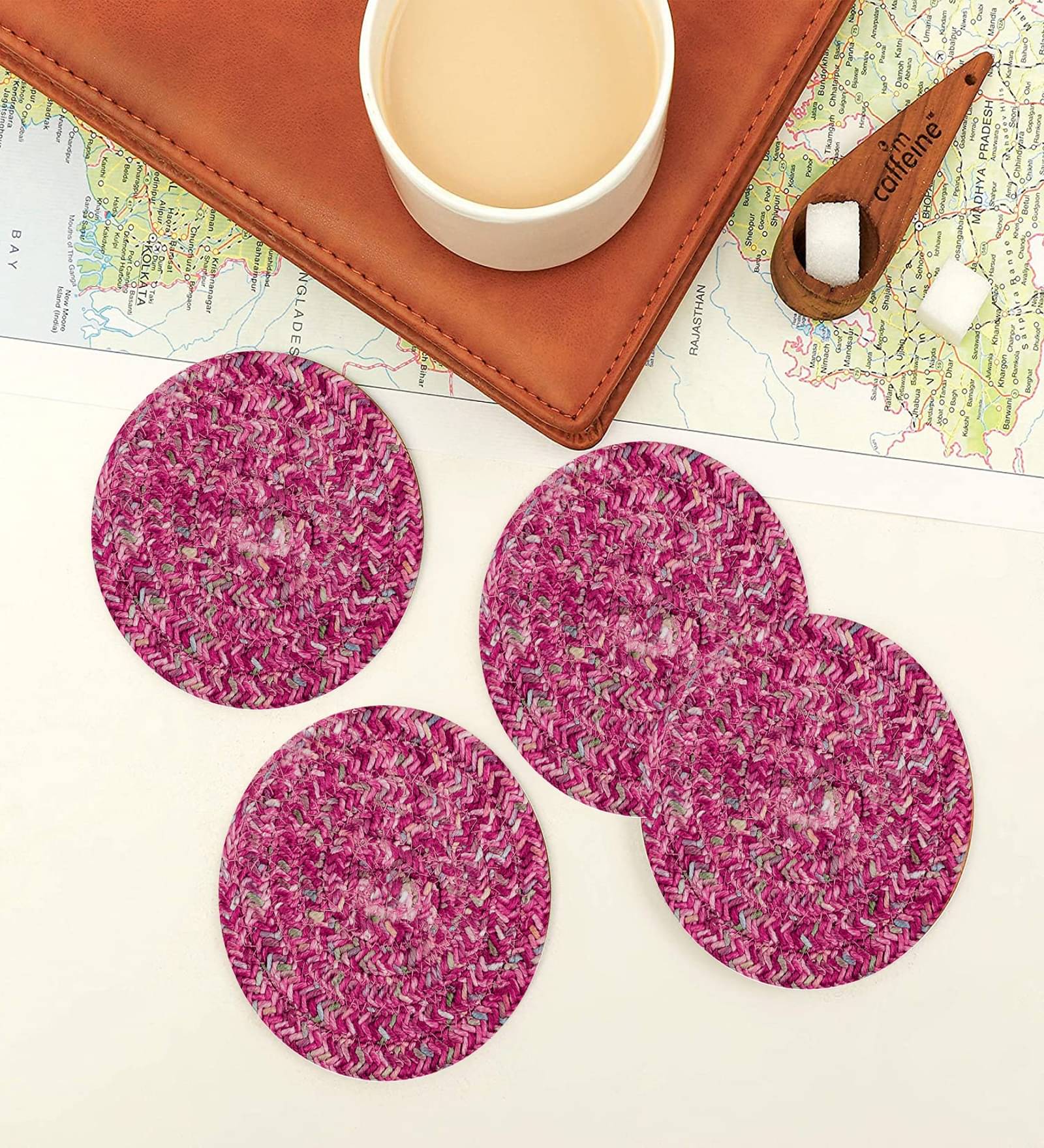     			LADLI JEE Set of 4 Polyester Coaster