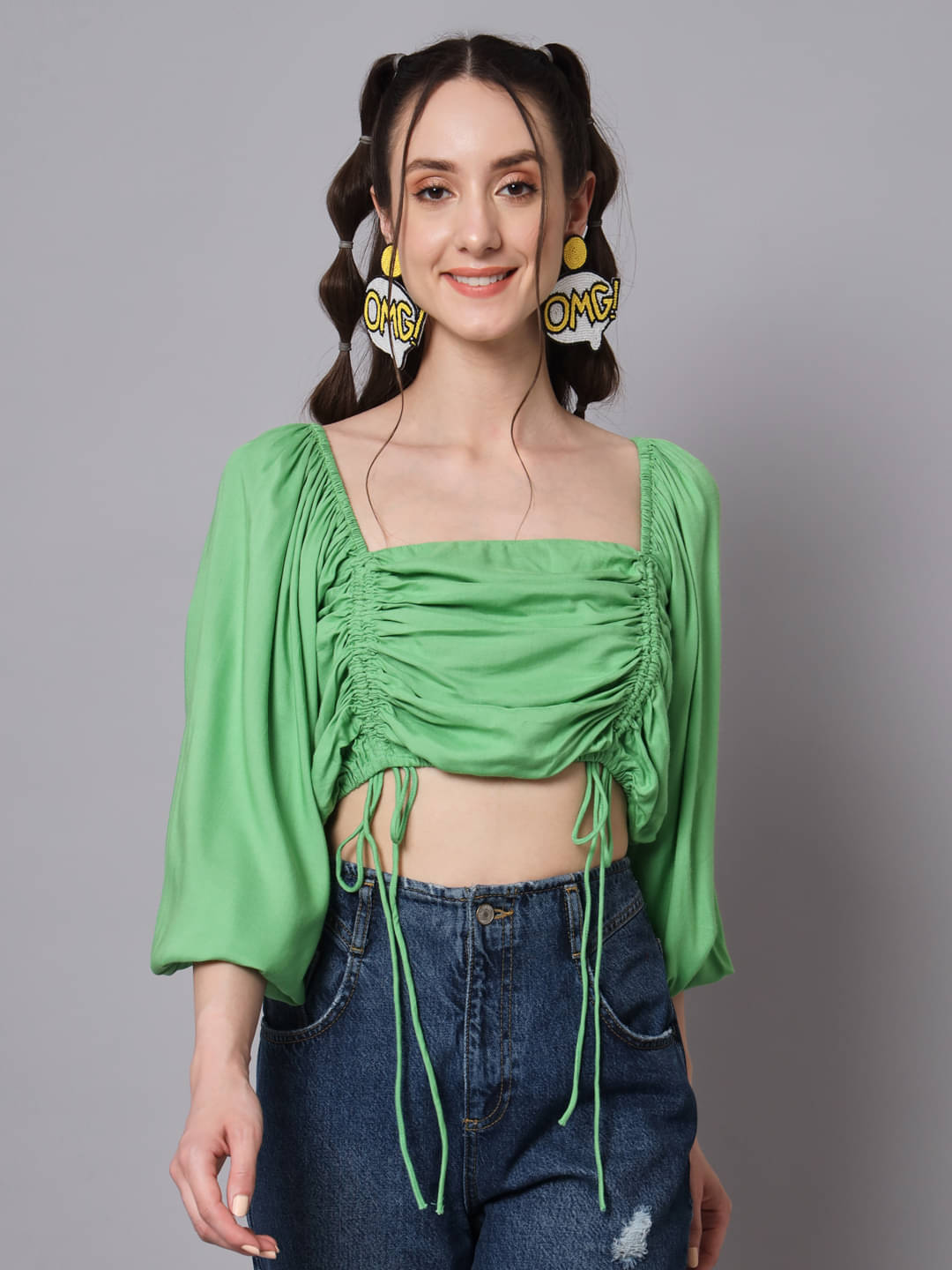    			The Dry State Women's Rayon Crop Top ( Green )