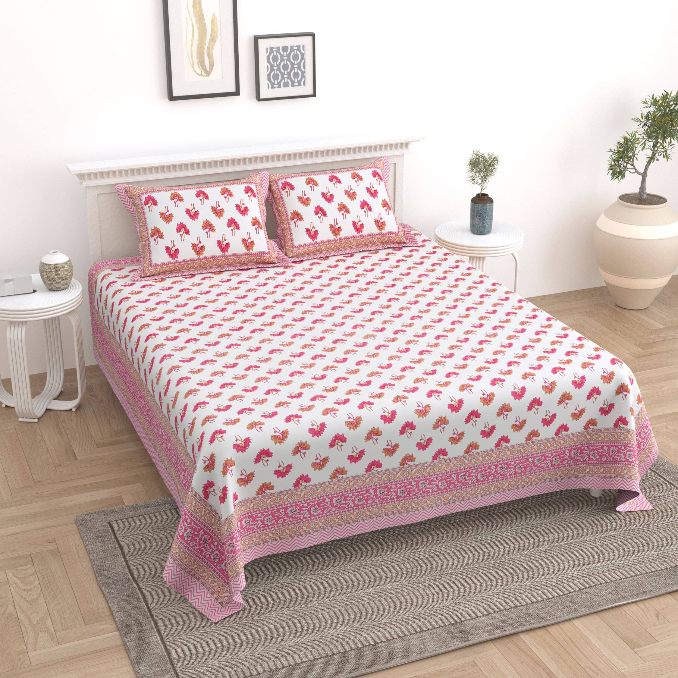     			Uniqchoice Cotton Double Bedsheet ( Pink )