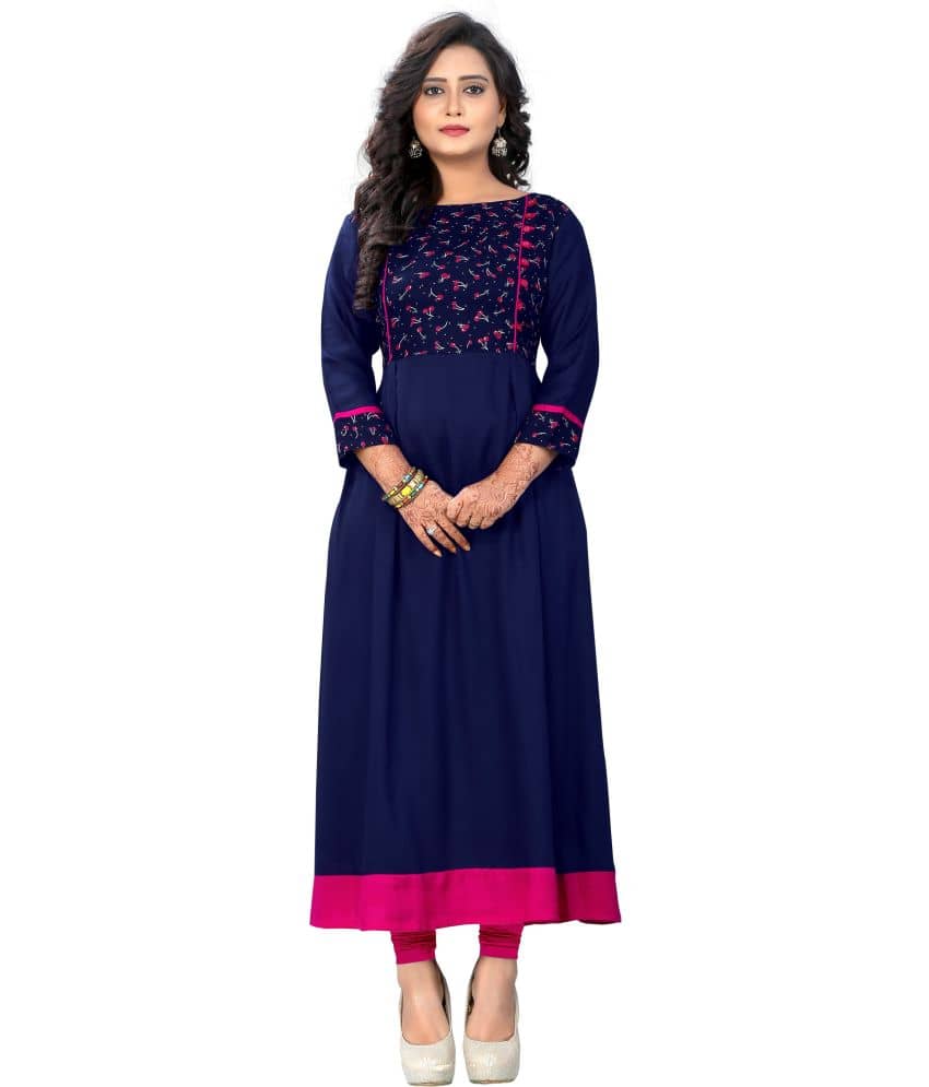Vbuyz - Blue Rayon Women's Flared Kurti ( Pack of 1 ) - Kurtis, Tunics | Buy online on ZillyBuy