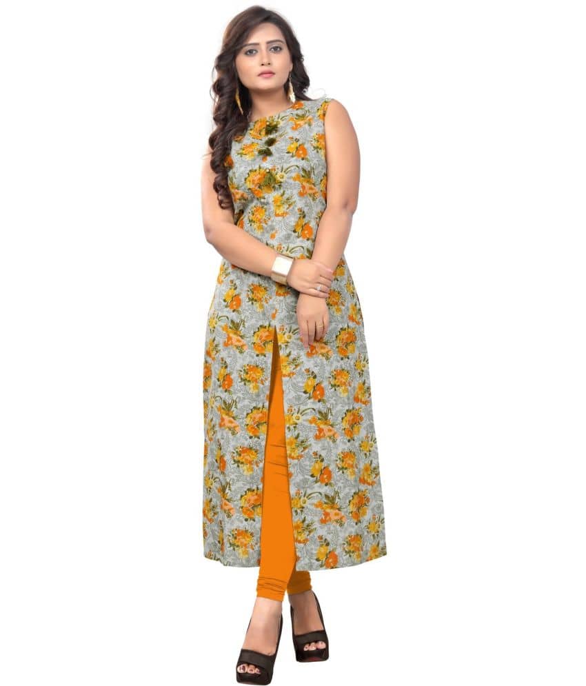 Vbuyz - Mustard Cotton Women's Front Slit Kurti ( Pack of 1 ) - Kurtis, Tunics | Buy online on ZillyBuy
