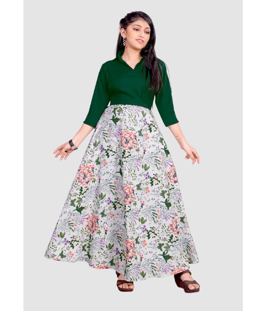 Aarya Designer Crepe Gown For Girls ( Pack of 1 , Green )