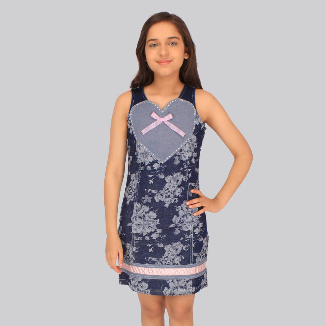 Cutecumber Denim Shift Dress For Girls ( Pack of 1 , Blue )