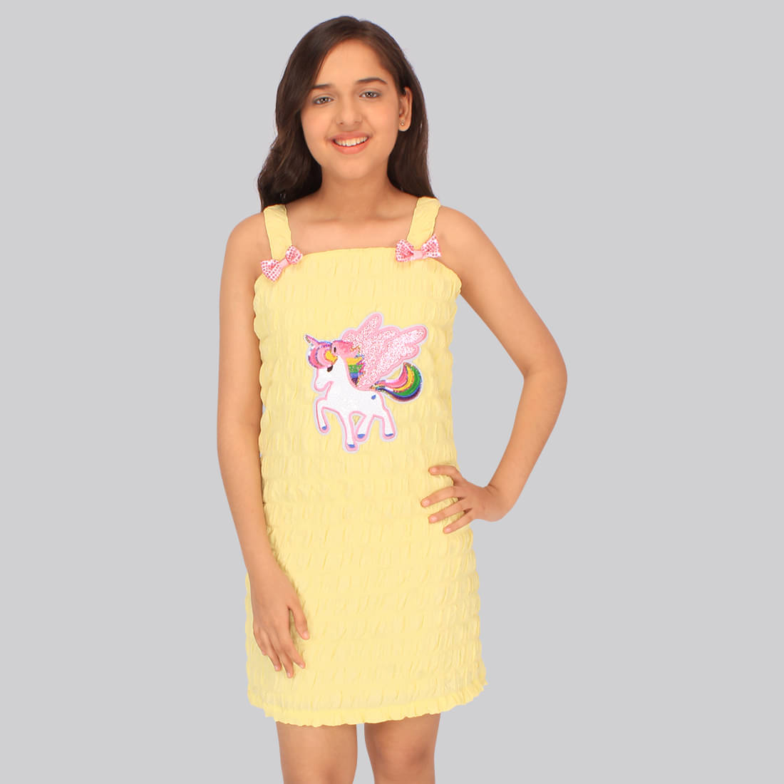     			Cutecumber Georgette Bodycon Dress For Girls ( Pack of 1 , Yellow )