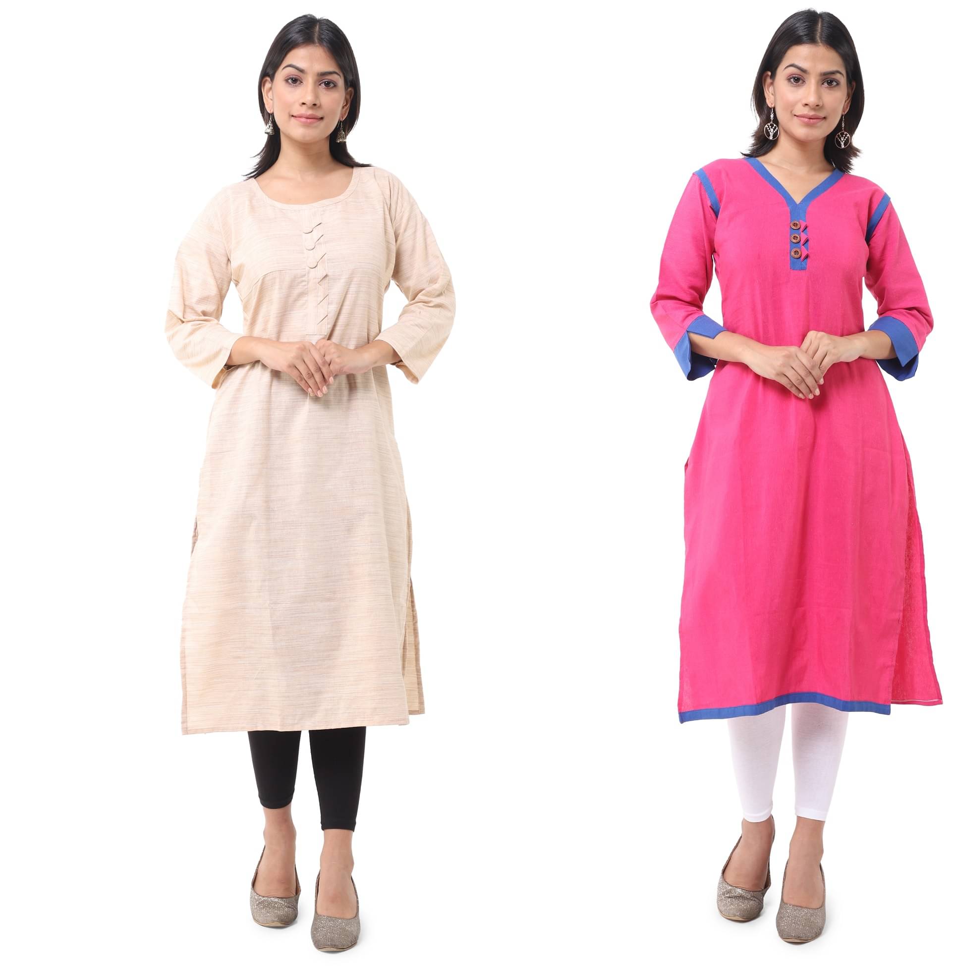     			DESHBANDHU DBK - Multicolor Cotton Women's Straight Kurti ( Pack of 2 )