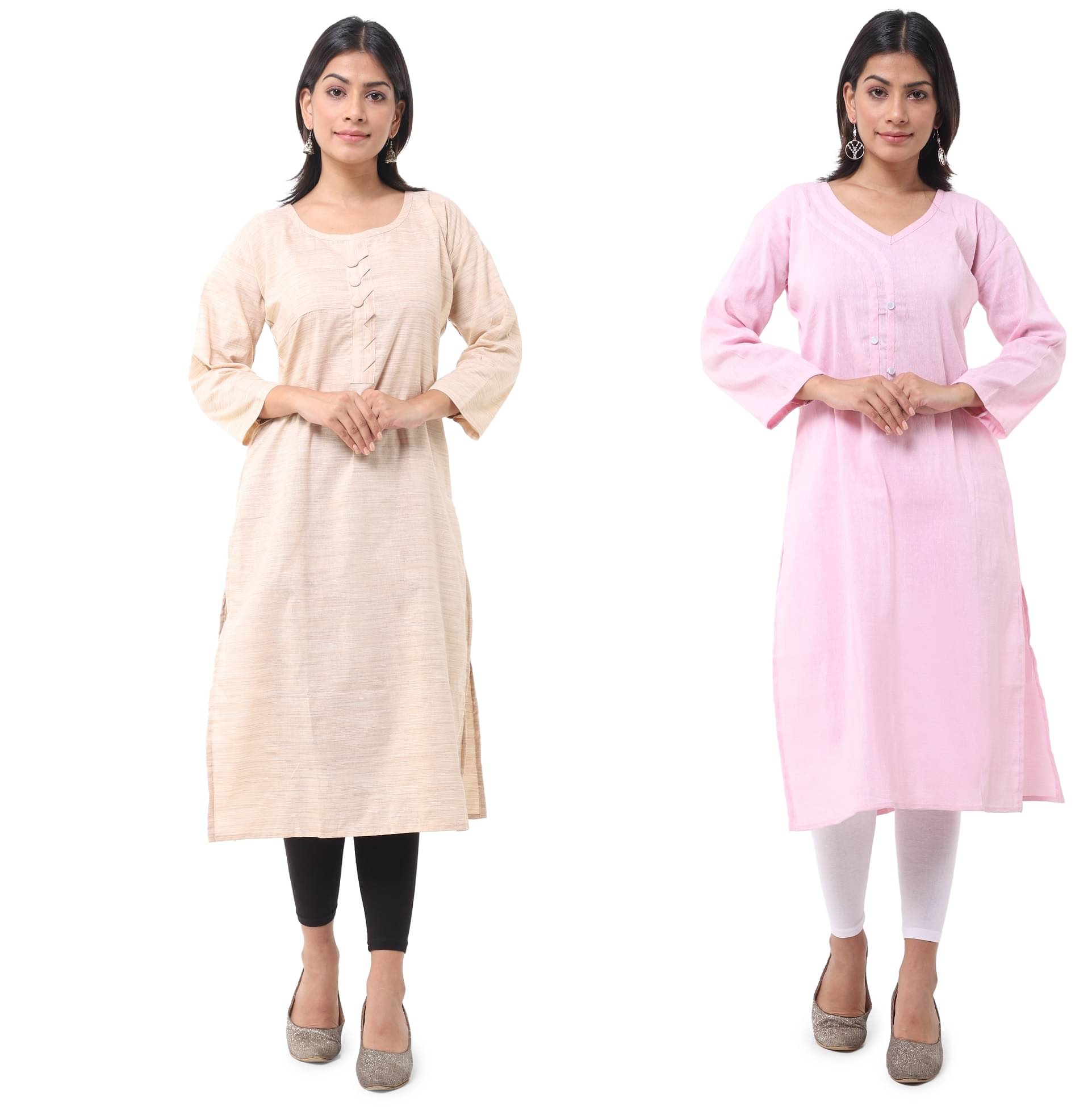     			DESHBANDHU DBK - Multicolor Cotton Women's Straight Kurti ( Pack of 2 )