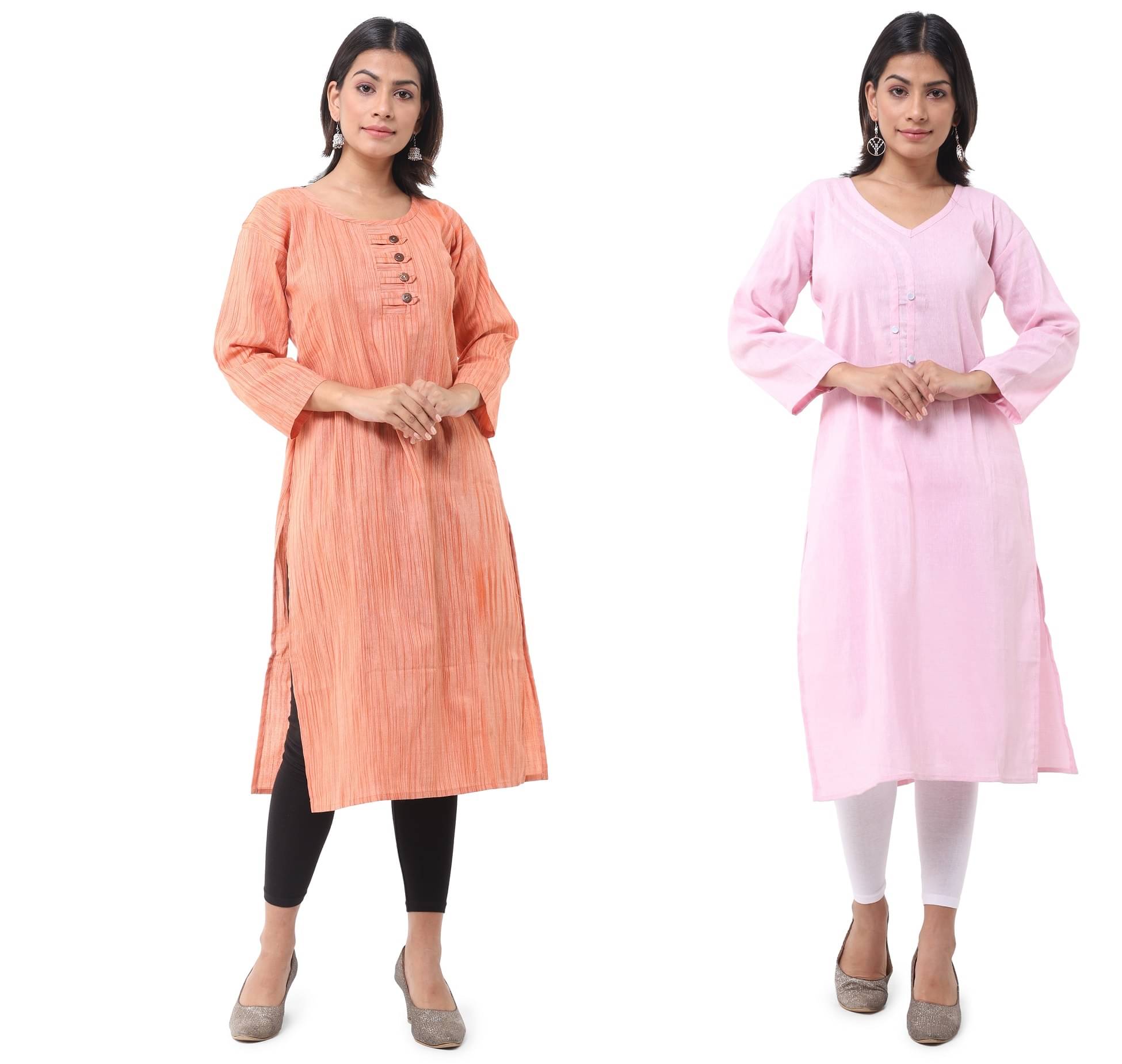 DESHBANDHU DBK - Multicolor Cotton Women's Straight Kurti ( Pack of 2 ) DESHBANDHU DBK - Multicolor Cotton Women's Straight Kurti ( Pack of 2 )