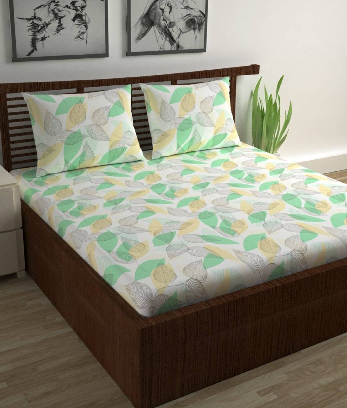     			DIVINE CASA Cotton Double Bedsheet ( Green )