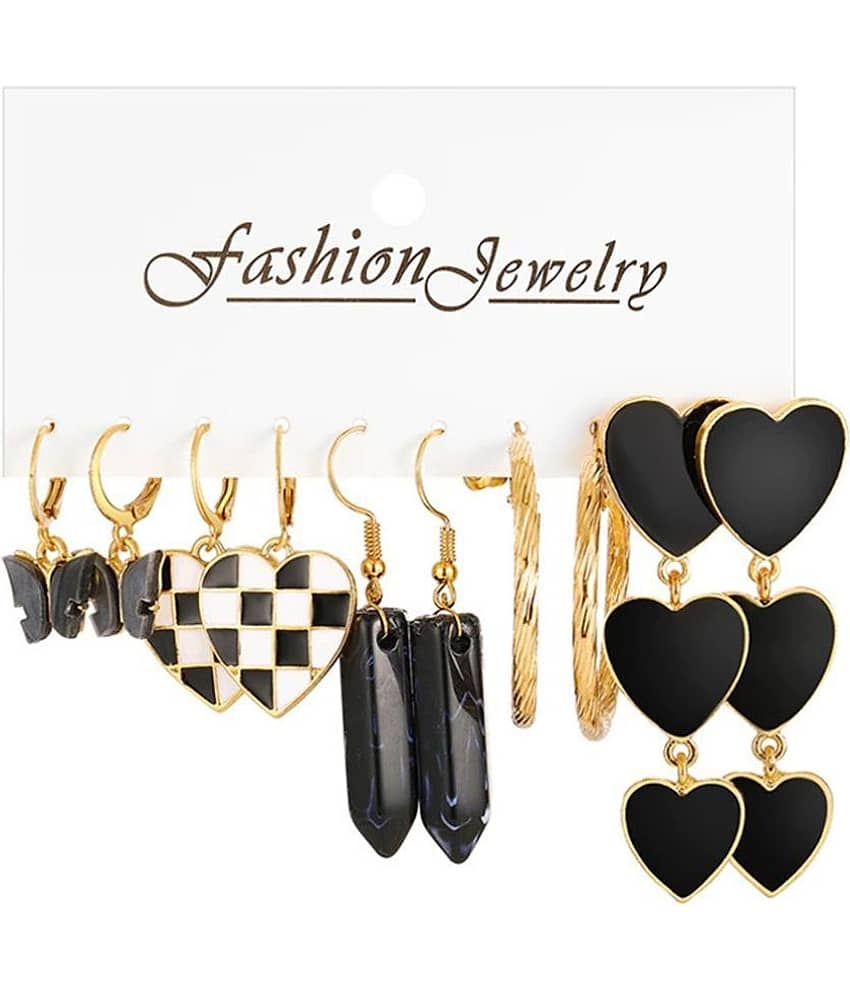 FASHION FRILL - Black Drop Earrings ( Pack of 5 ) - Earrings | Buy online on ZillyBuy