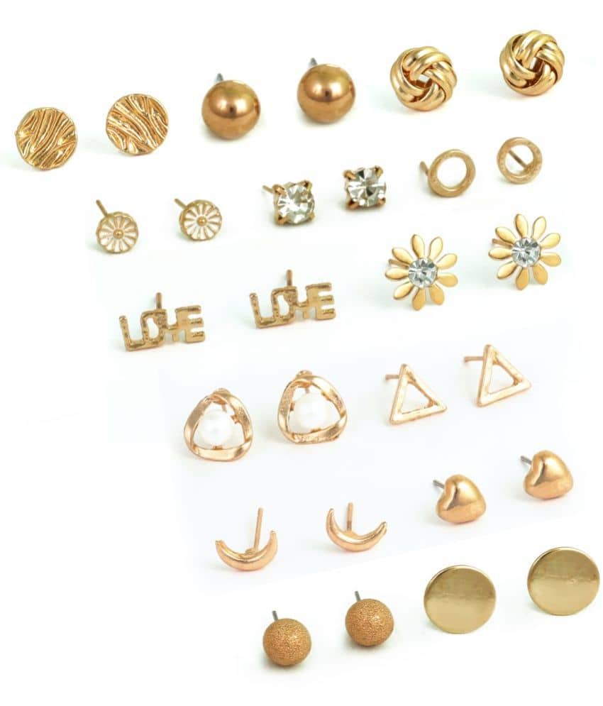 FASHION FRILL - Golden Stud Earrings ( More Than 10 ) - Earrings | Buy online on ZillyBuy
