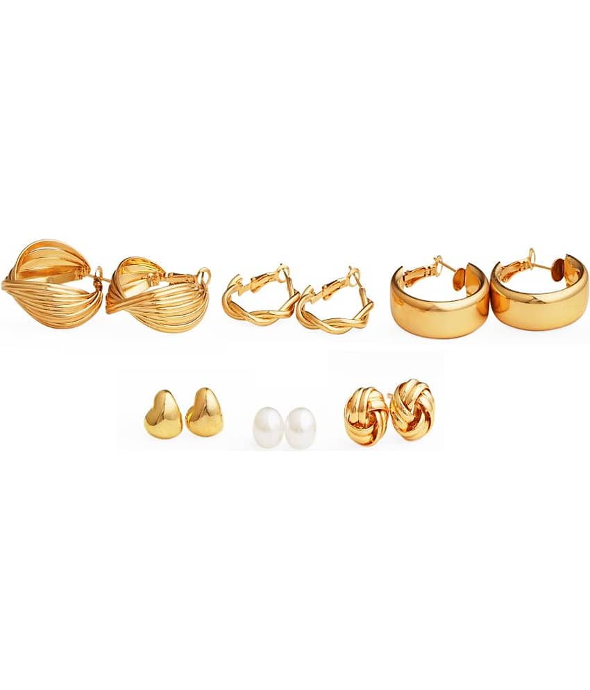 FASHION FRILL - Golden Stud Earrings ( Pack of 6 ) - Earrings | Buy online on ZillyBuy
