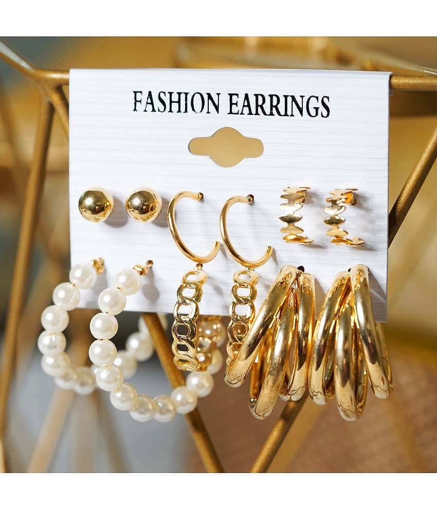 FASHION FRILL Golden Stud Earrings ( Pack of 6 ) - Earrings | Buy online on ZillyBuy