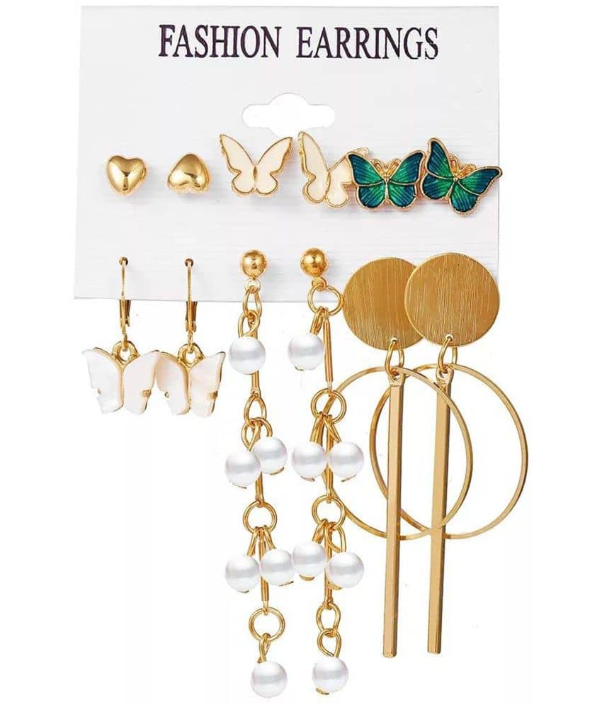 FASHION FRILL - Golden Stud Earrings ( Pack of 6 ) - Earrings | Buy online on ZillyBuy