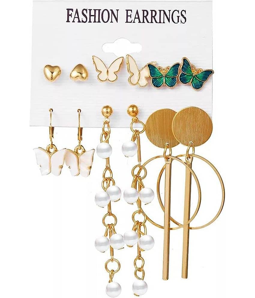 FASHION FRILL - Golden Stud Earrings ( Pack of 6 ) - Earrings | Buy online on ZillyBuy