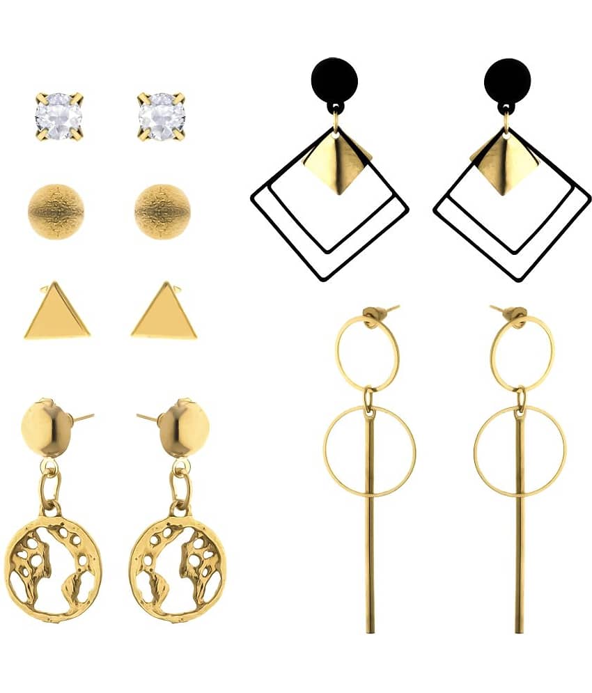 FASHION FRILL - Golden Stud Earrings ( Pack of 6 ) - Earrings | Buy online on ZillyBuy