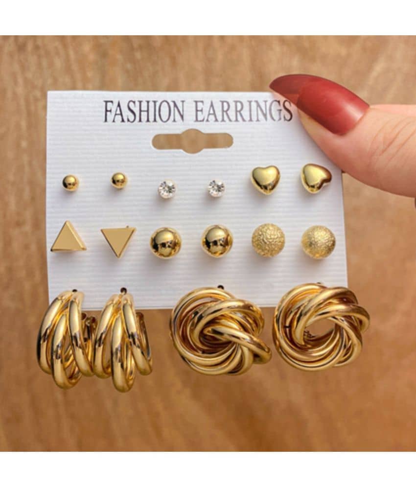 FASHION FRILL Golden Stud Earrings ( Pack of 8 ) - Earrings | Buy online on ZillyBuy