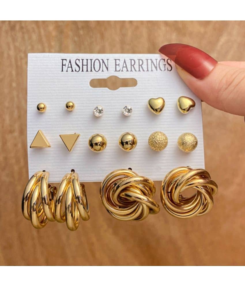 FASHION FRILL Golden Stud Earrings ( Pack of 8 ) - Earrings | Buy online on ZillyBuy