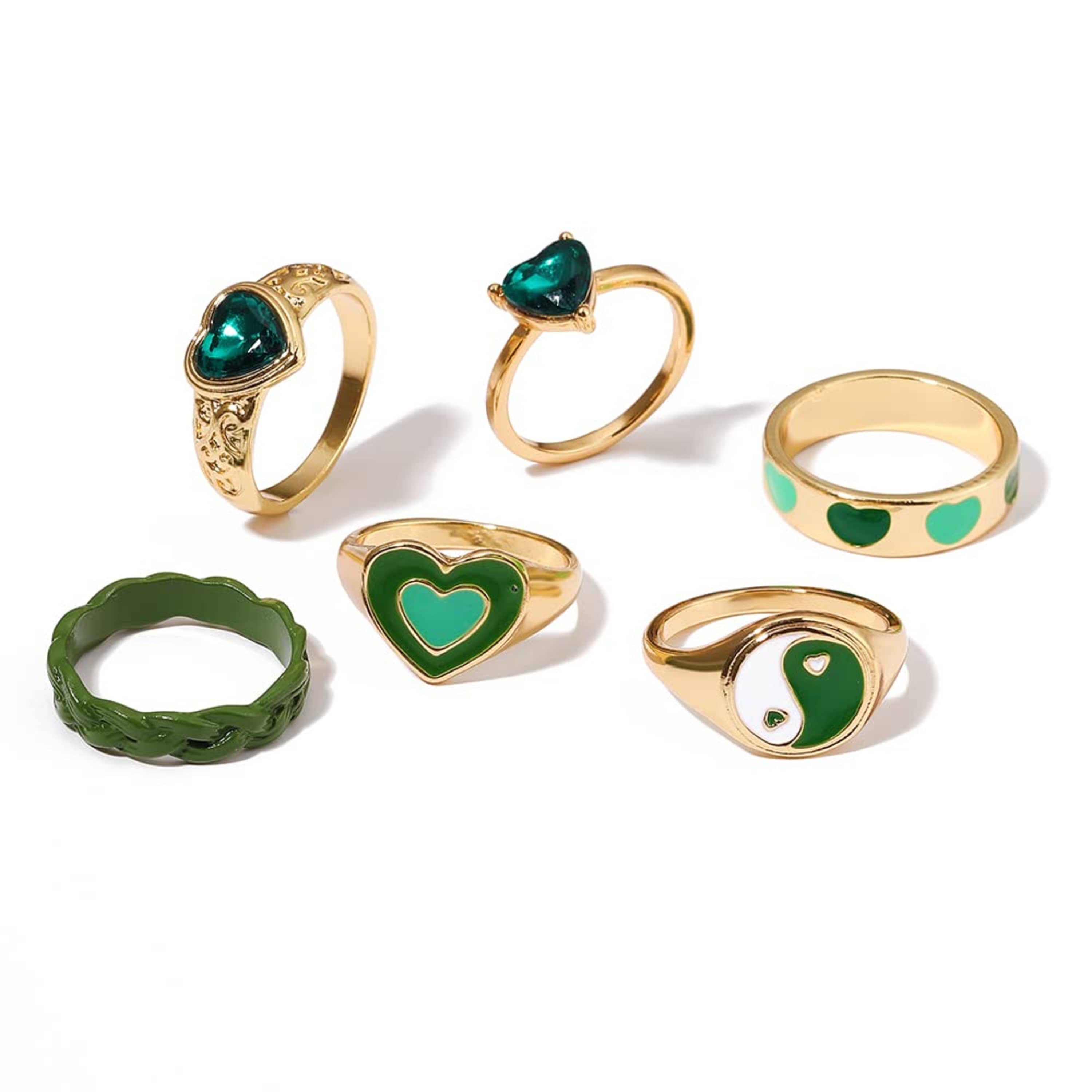 FASHION FRILL - Green Rings Combo ( Pack of 6 )