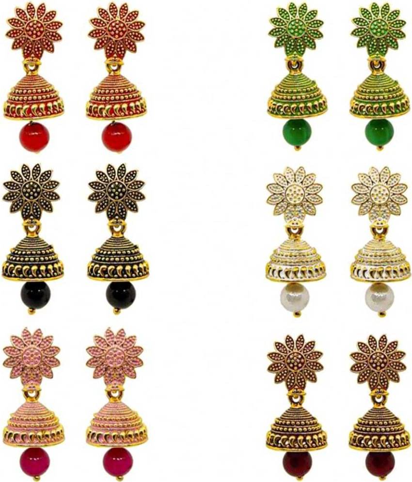     			FASHION FRILL - Multi Color Jhumki Earrings ( Pack of 6 )