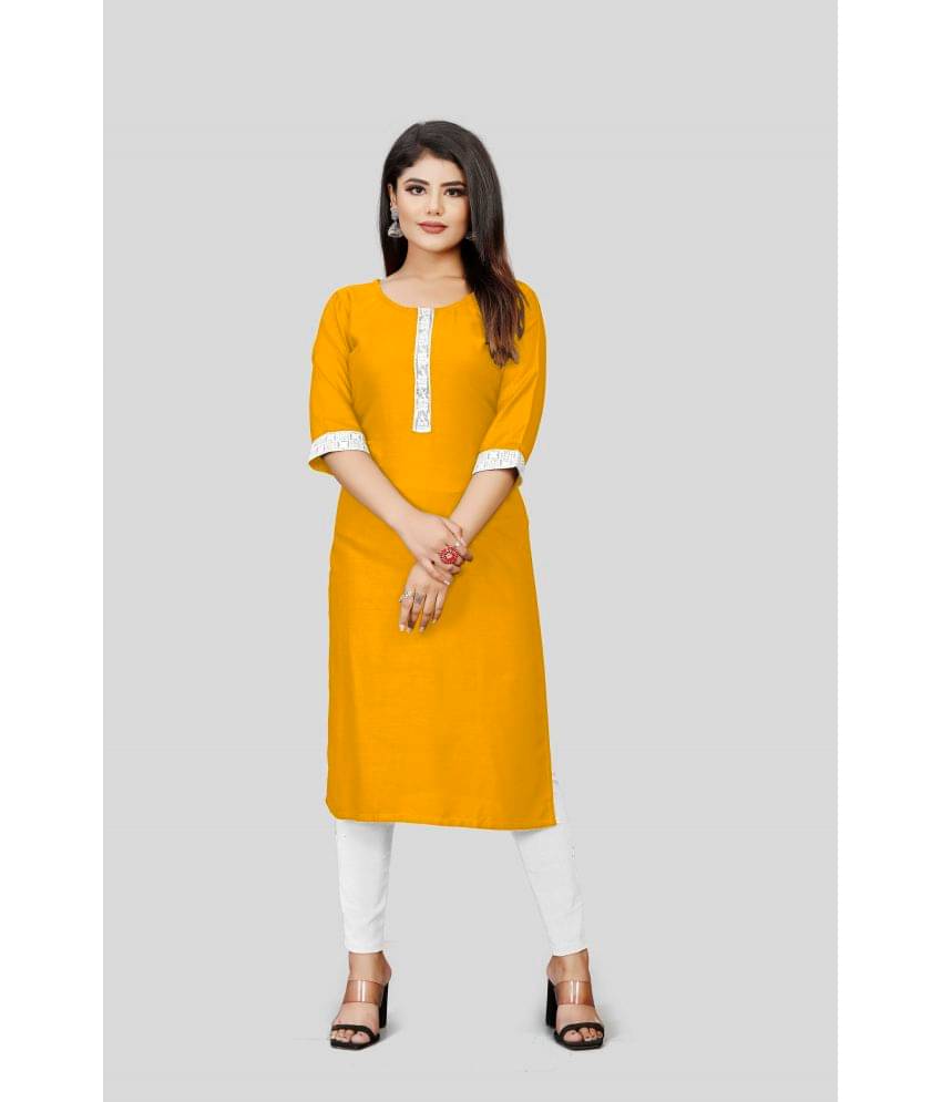 HELWIN DESIGNER - Yellow Rayon Women's Straight Kurti ( Pack of 1 ) HELWIN DESIGNER - Yellow Rayon Women's Straight Kurti ( Pack of 1 )