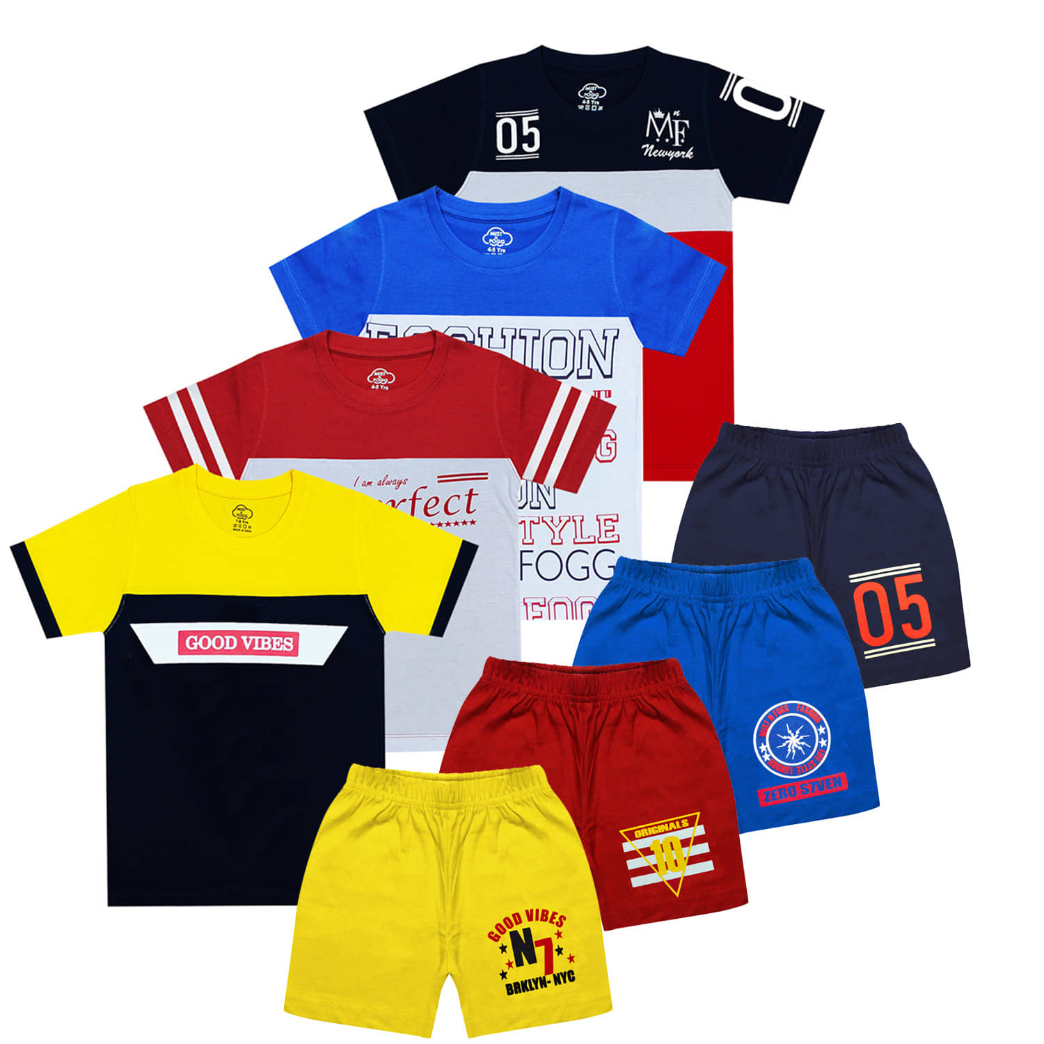 MIST N FOGG Pack of 4 Boys Cotton Blend T-Shirt & Shorts Set ( Multicolor )
