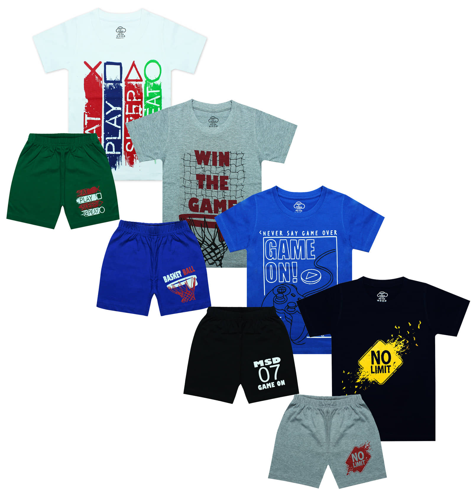 MIST N FOGG Pack of 4 Boys Cotton Blend T-Shirt & Shorts Set ( Multicolor )