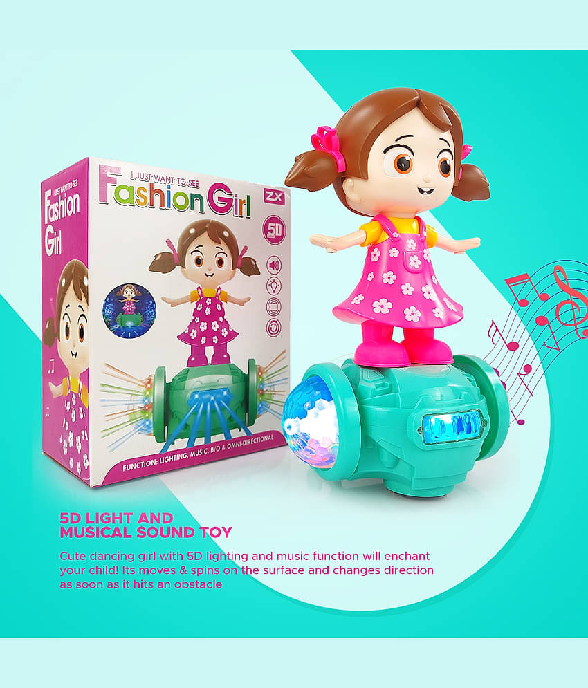 NHR 360 Degree Rotating Musical Dancing Girl with 5D Light & Musical Sound Multicolor Activity Play Center Toy Bump and Go for Kids Early Learning Educational Toys for Kids (3+ Years, Multi)