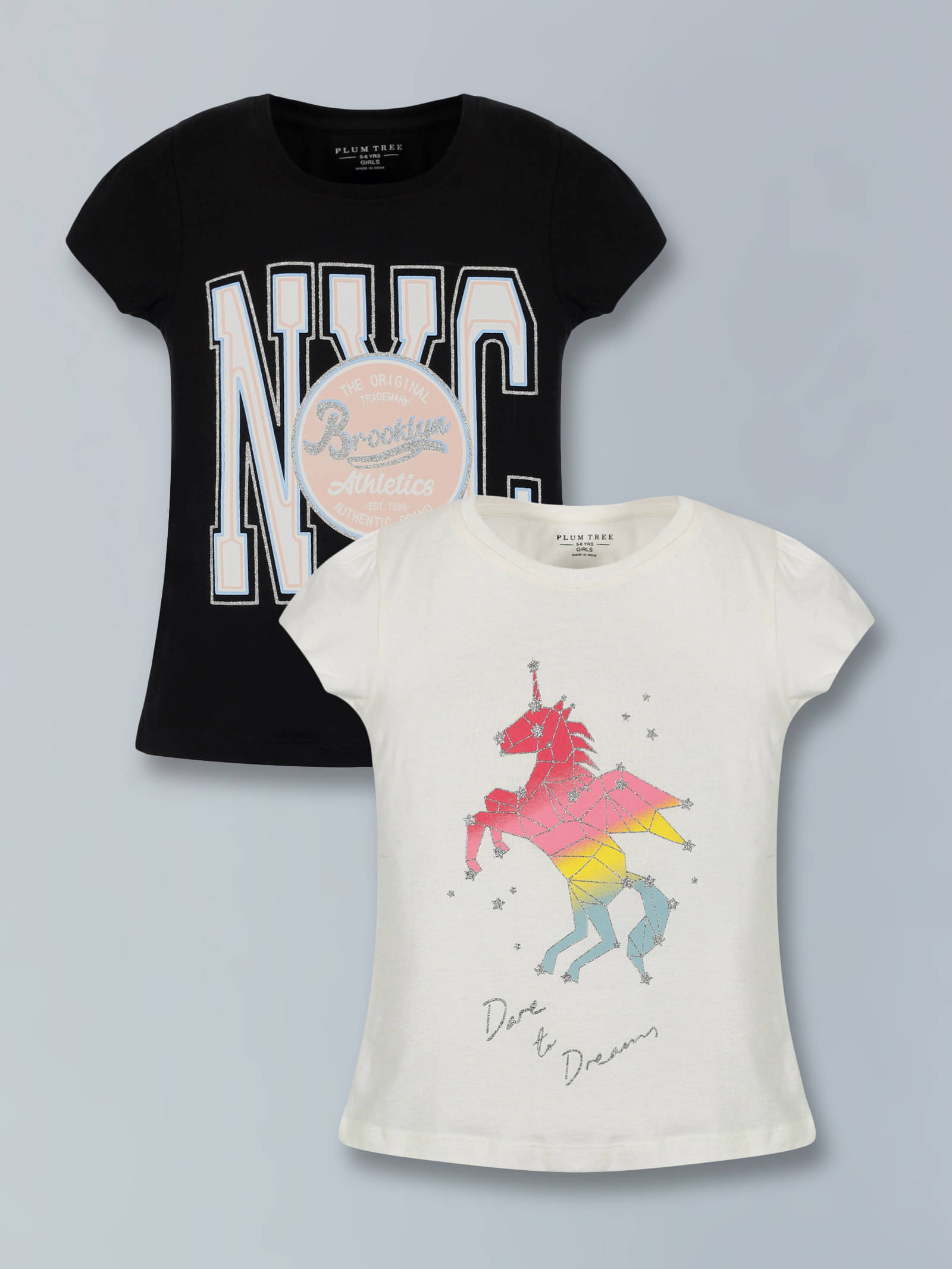     			PLUM TREE Pack of 2 Girls 100% Cotton T-Shirt ( White )