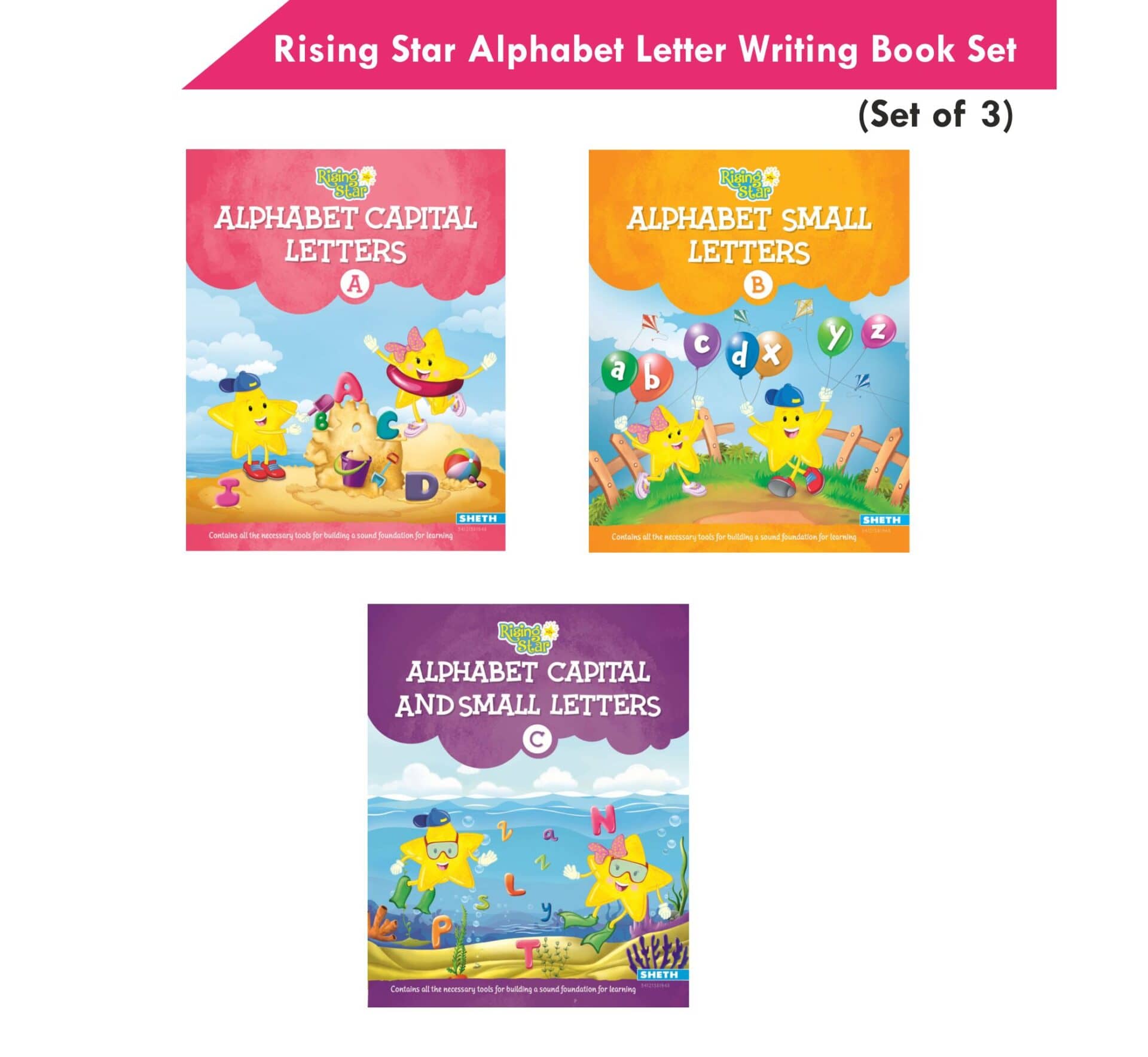 Rising Star Alphabet Capital & Small Letter Writing Practice Books Set for Kids| Set of 3| Ages 3-6 Years