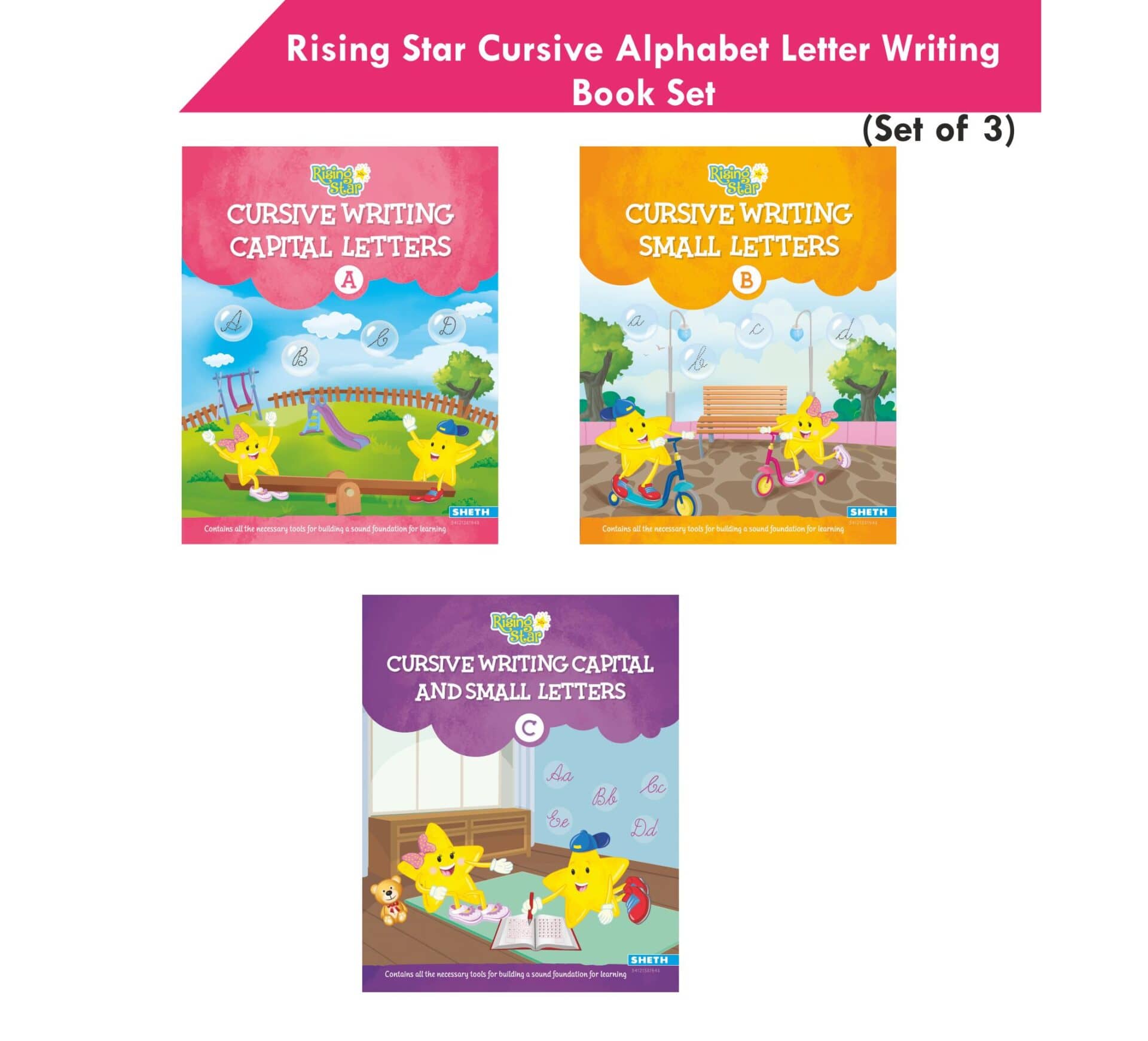 Rising Star Cursive Alphabet Capital & Small Letter Writing Practice Books Set For Kids| Set of 3| Ages 3-7 Years