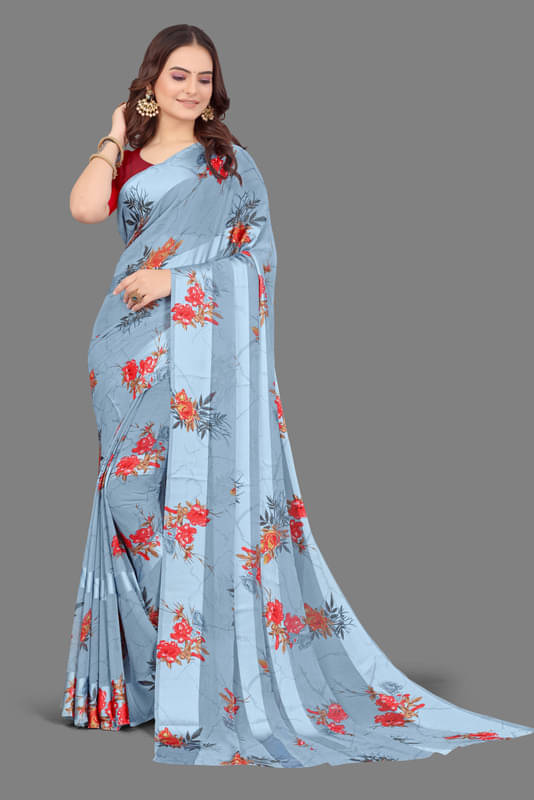     			Sanjana Silks Georgette Printed Saree With Unstitched Blouse Piece ( Grey )