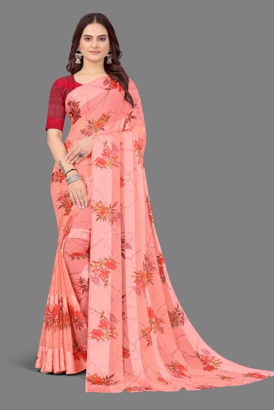 Sanjana Silks Georgette Printed Saree With Unstitched Blouse Piece ( Pink ) Sanjana Silks Georgette Printed Saree With Unstitched Blouse Piece ( Pink )