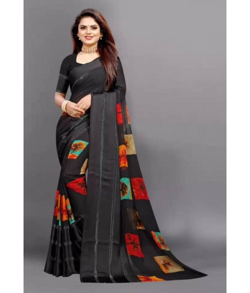     			Sanwariya Silks Georgette Printed Saree With Unstitched Blouse Piece ( Black )