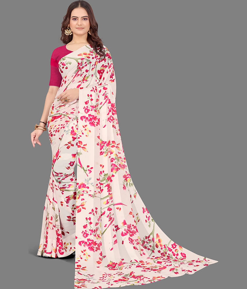 Sanwariya Silks Georgette Printed Saree With Unstitched Blouse Piece ( Multicolour ) - Sarees | Buy online on ZillyBuy