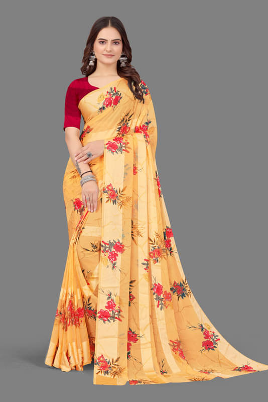     			Sanwariya Silks Georgette Printed Saree With Unstitched Blouse Piece ( Yellow )