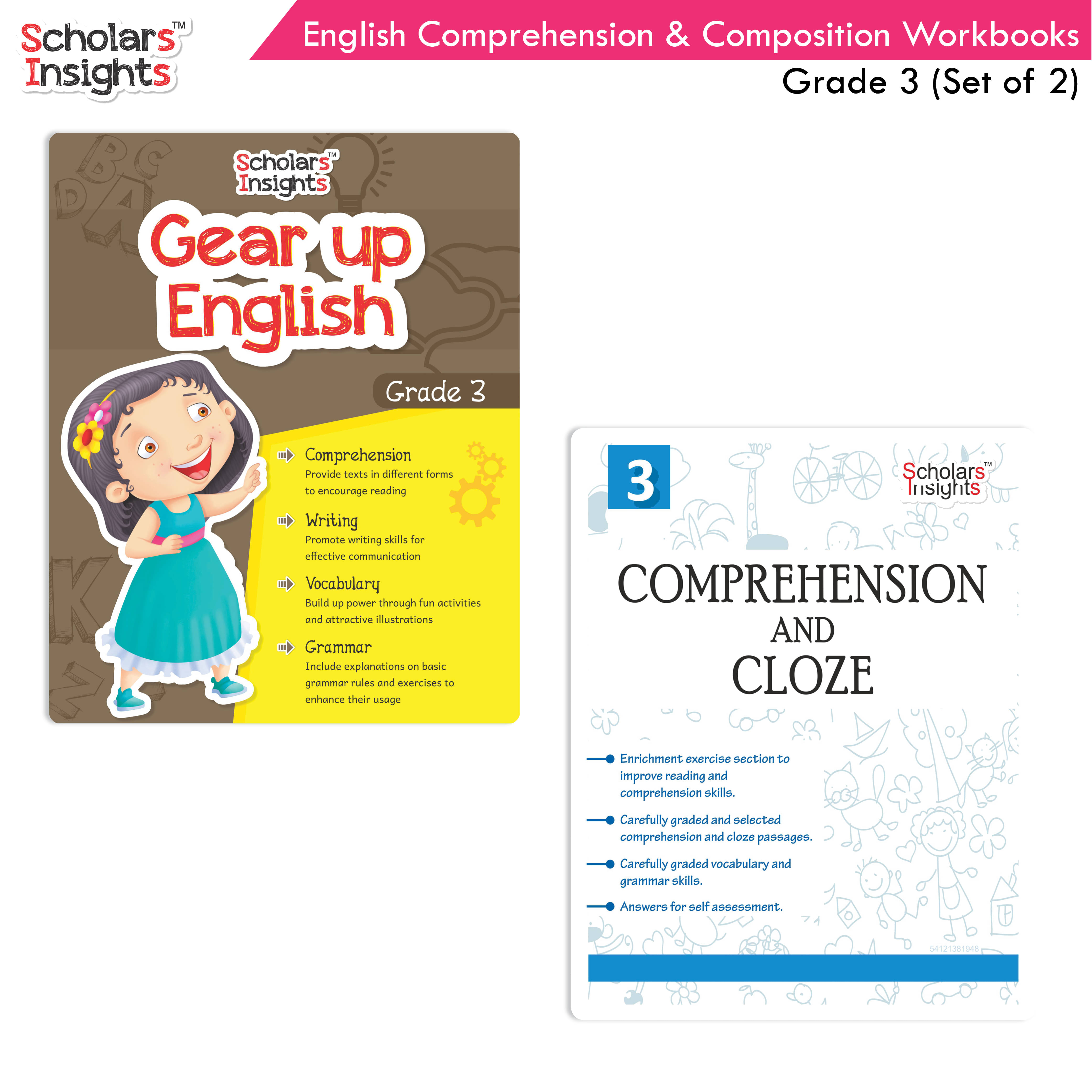     			Scholars Insights Combo Set of Comprehension & Composition English Grammar  Workbooks Grade 3| Set of 2