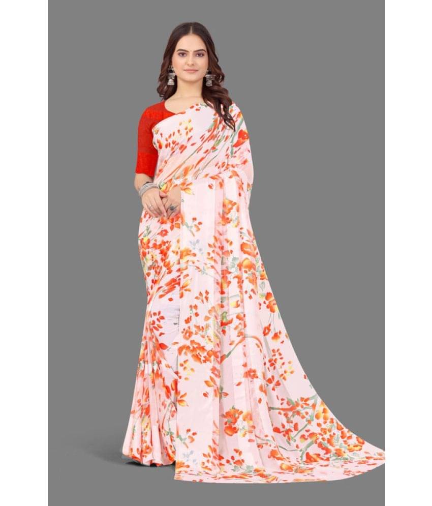     			Sitanjali Lifestyle Georgette Printed Saree With Unstitched Blouse Piece ( Orange )
