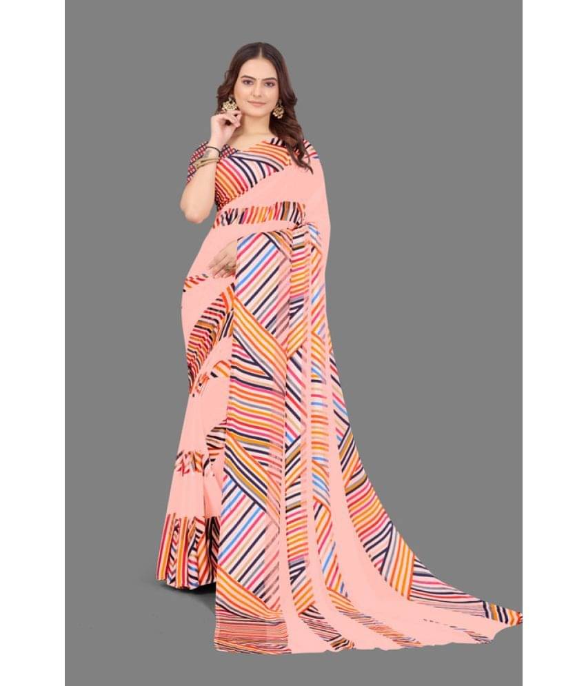 Sitanjali Lifestyle Georgette Striped Saree With Unstitched Blouse Piece ( Peach ) Sitanjali Lifestyle Georgette Striped Saree With Unstitched Blouse Piece ( Peach )