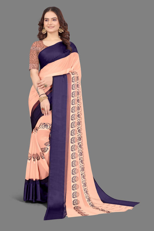     			Sitanjali Georgette Printed Saree With Unstitched Blouse Piece ( Peach )