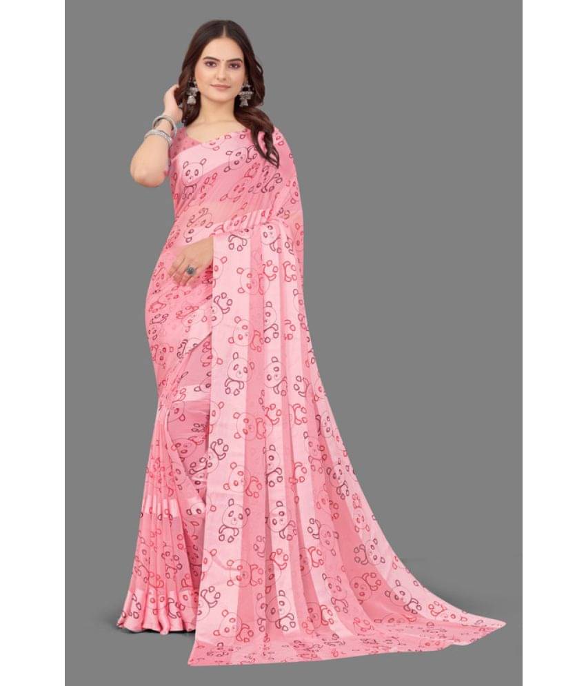     			Sitanjali Georgette Printed Saree With Unstitched Blouse Piece ( Pink )
